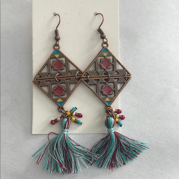 Bohemian Tassel Earrings with Geometric Design - Picture 1 of 1